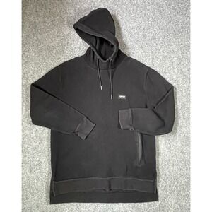 Zanerobe Hoodie Mens Large Black Waffle Knit Pullover Fleece Pocket Sweatshirt
